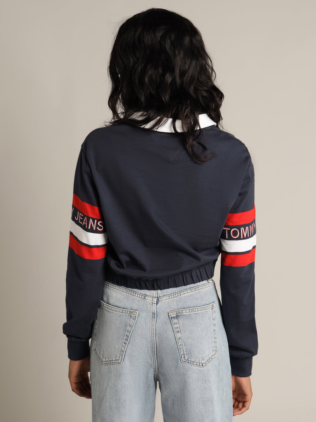Strip Cropped Rugby Polo in Twilight Navy