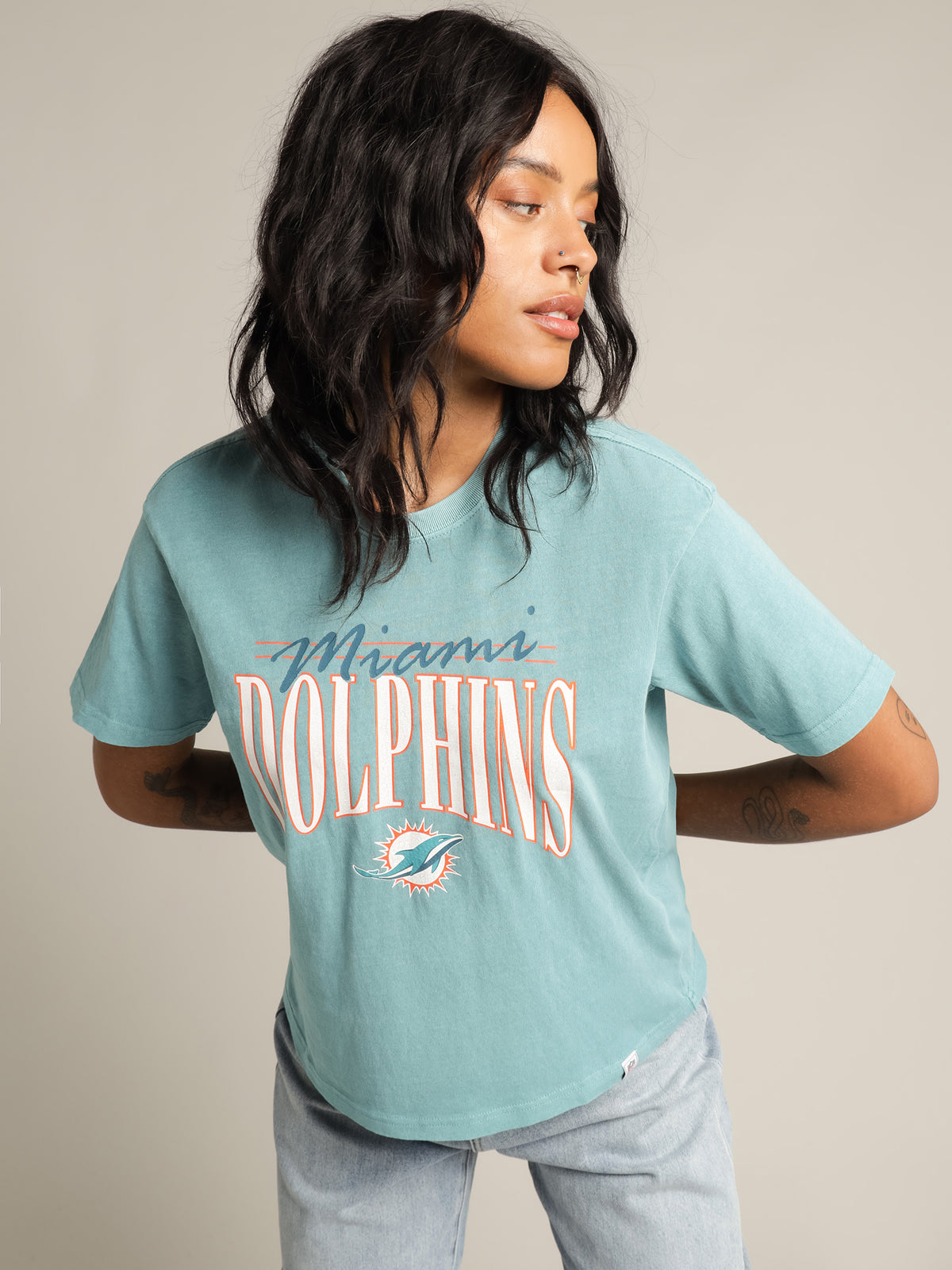 Vintage Arch Boxy Dolphins T-Shirt in Tonic Turq