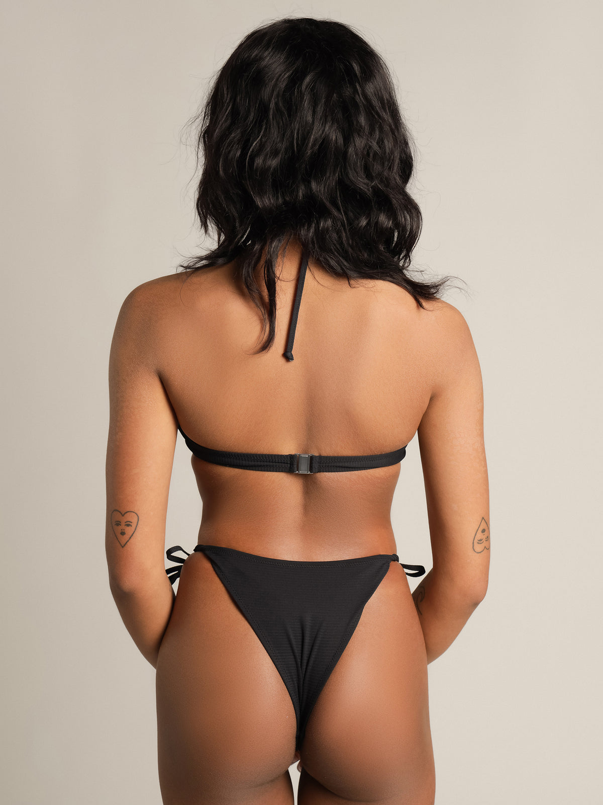 Plain Ribbed Multiway Halter Bikini Top in Black