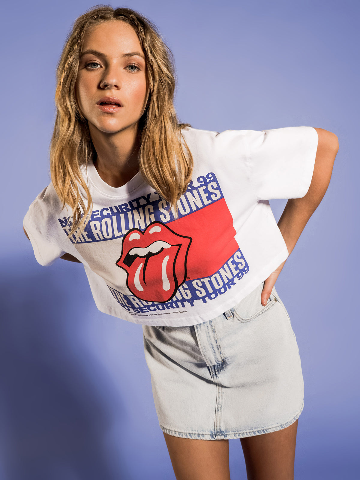 Music Revisited Rolling Stones Cropped T-Shirt in White