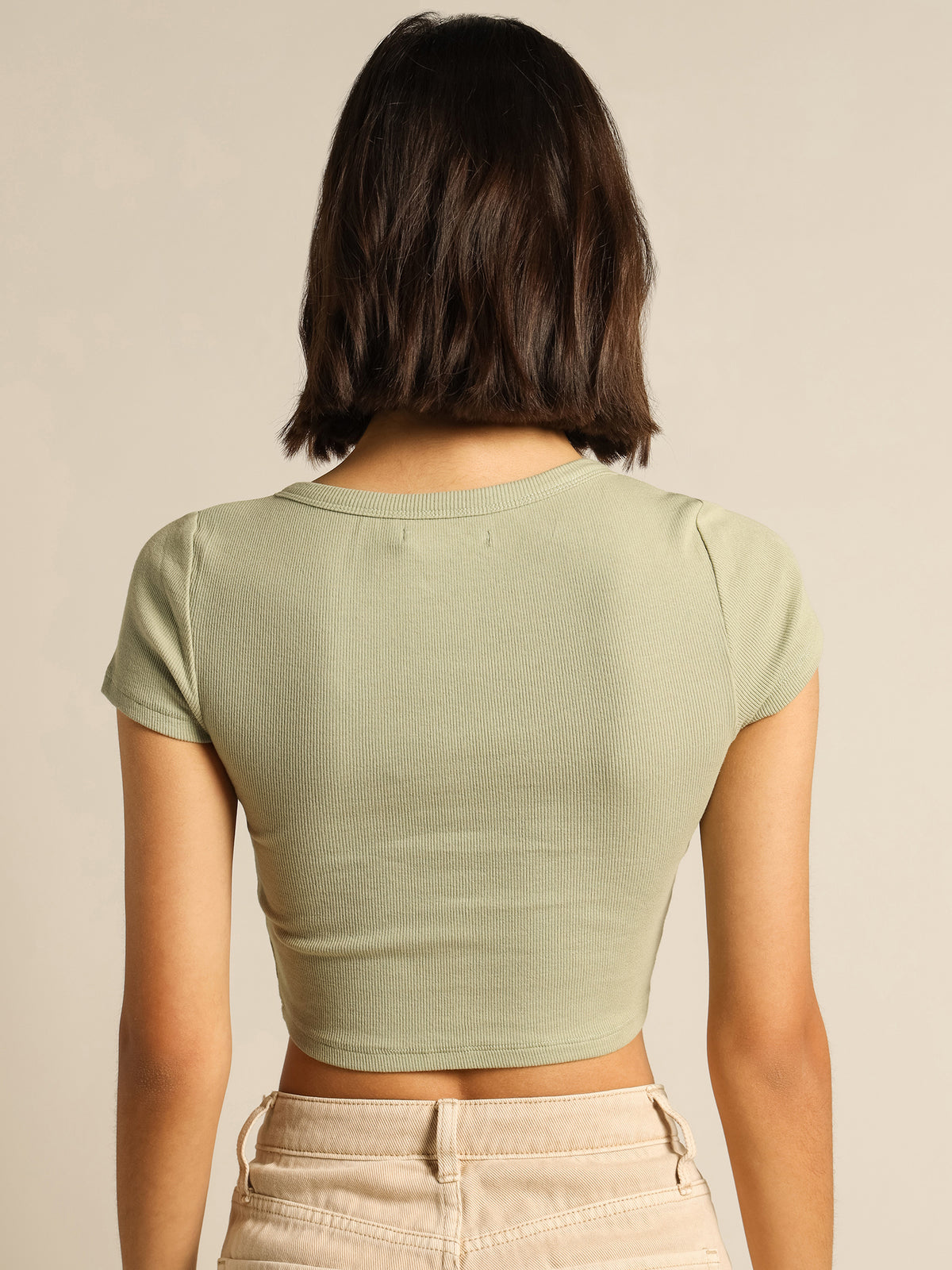 Corinne Short Sleeve Cardi in Soft Khaki Green