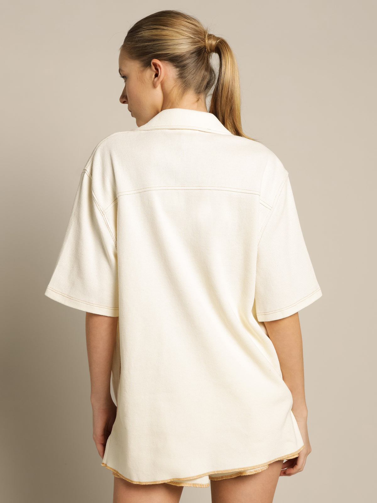 Re:bound Waffle Bowling Shirt in Chalk White