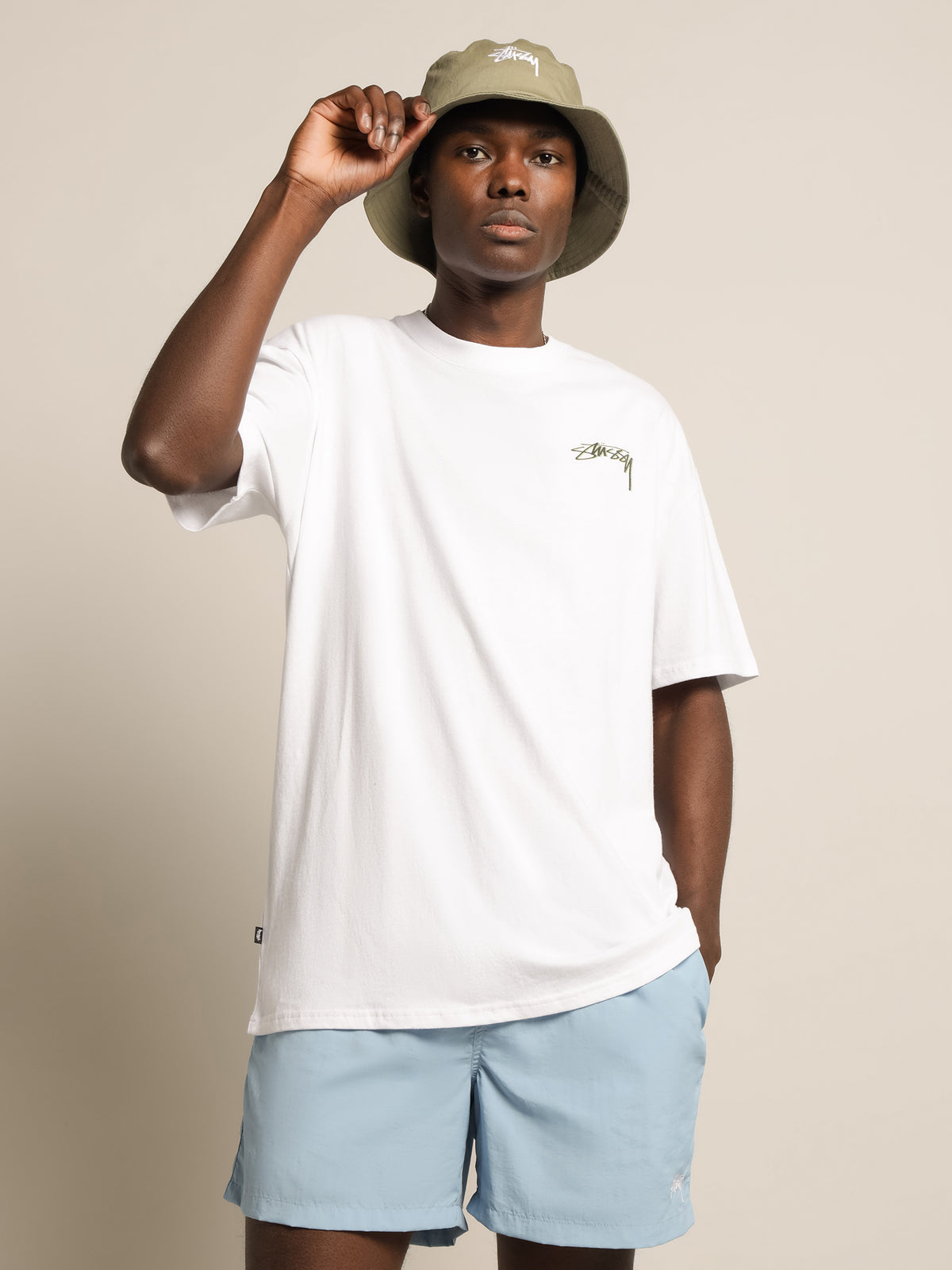 Shadow Script T-Shirt in Off-White &amp; Green