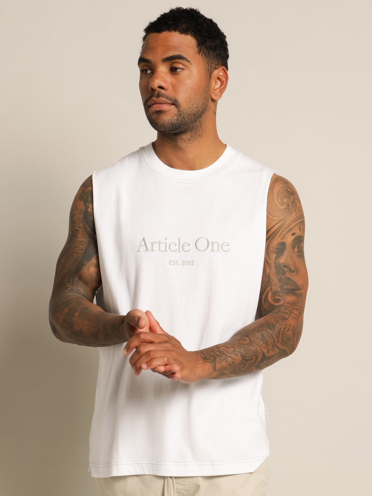 Heritage Logo Muscle Top in White