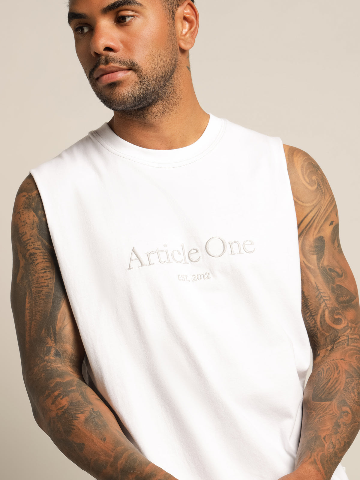 Heritage Logo Muscle Top in White