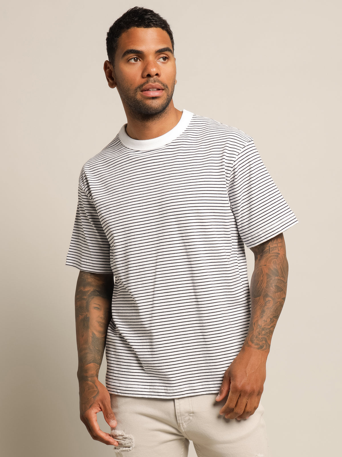 Article One Heavyweight Crew T-Shirt | White Stripe