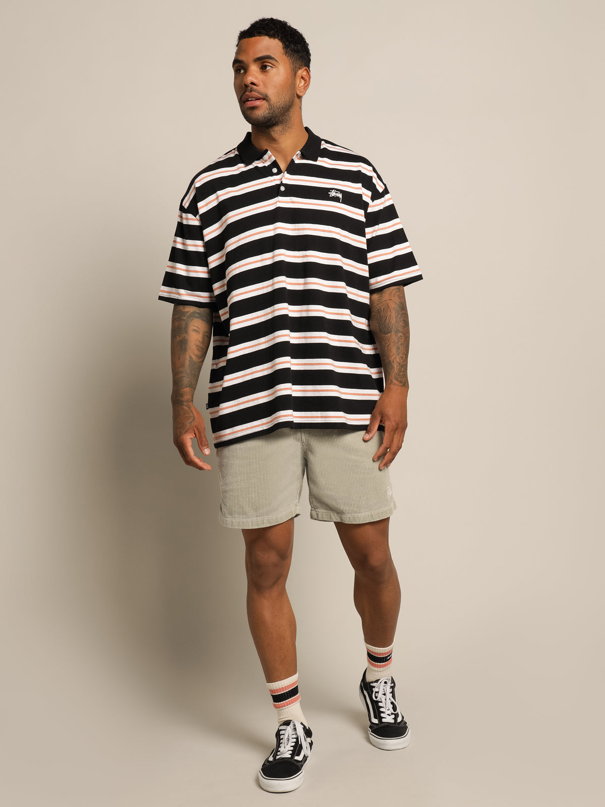 Stock Stripe Short Sleeve Polo Shirt in Black