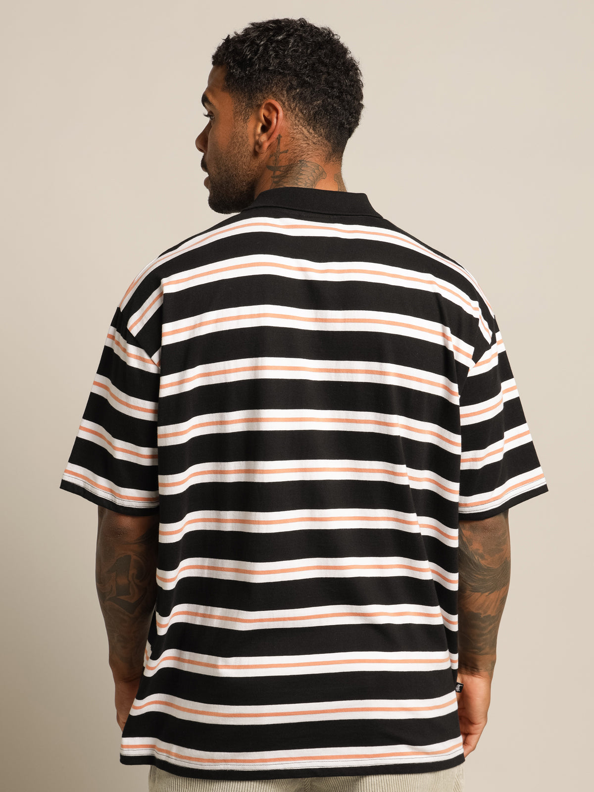 Stock Stripe Short Sleeve Polo Shirt in Black