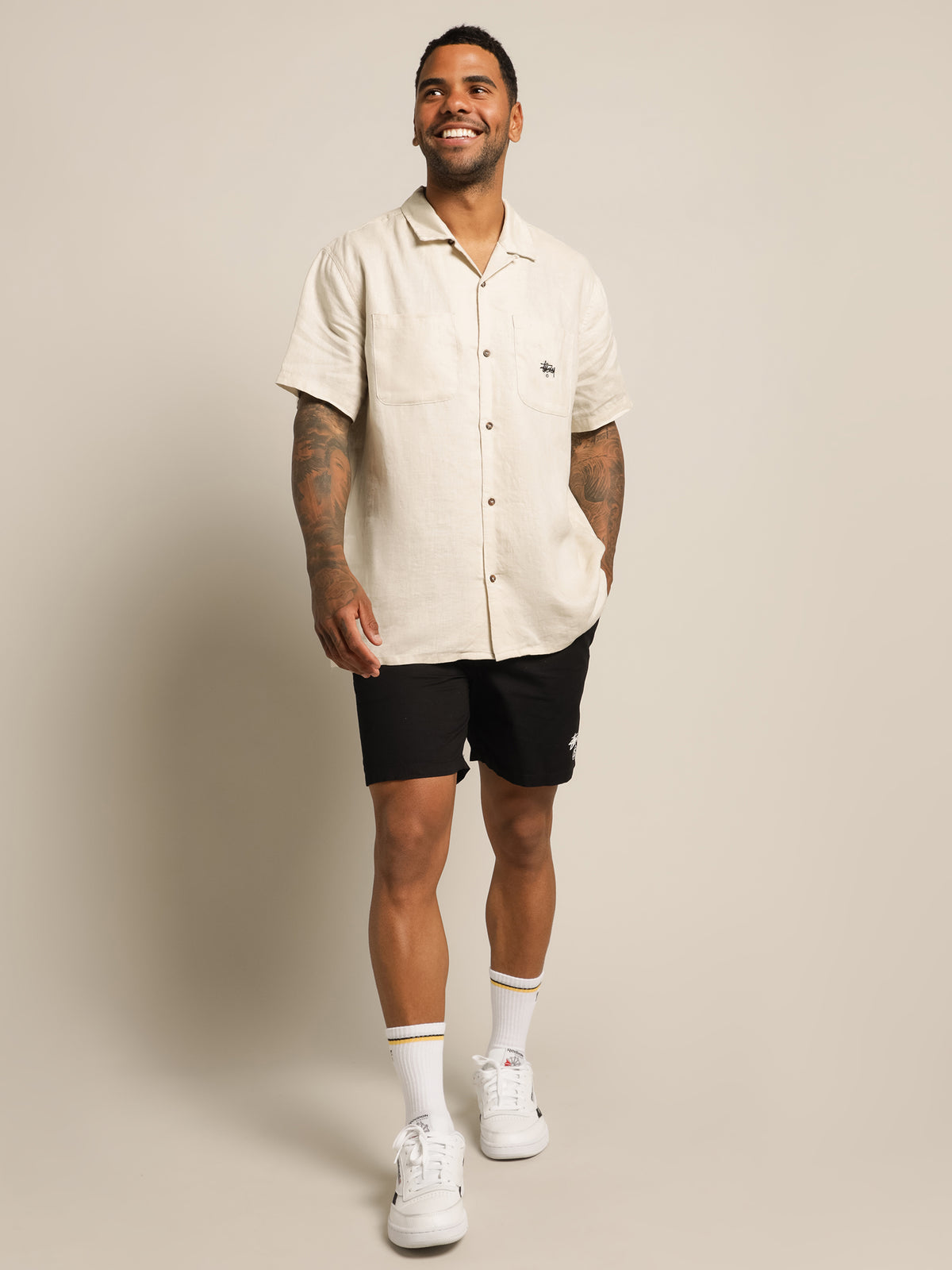 Short Sleeve Linen Shirt in Off White