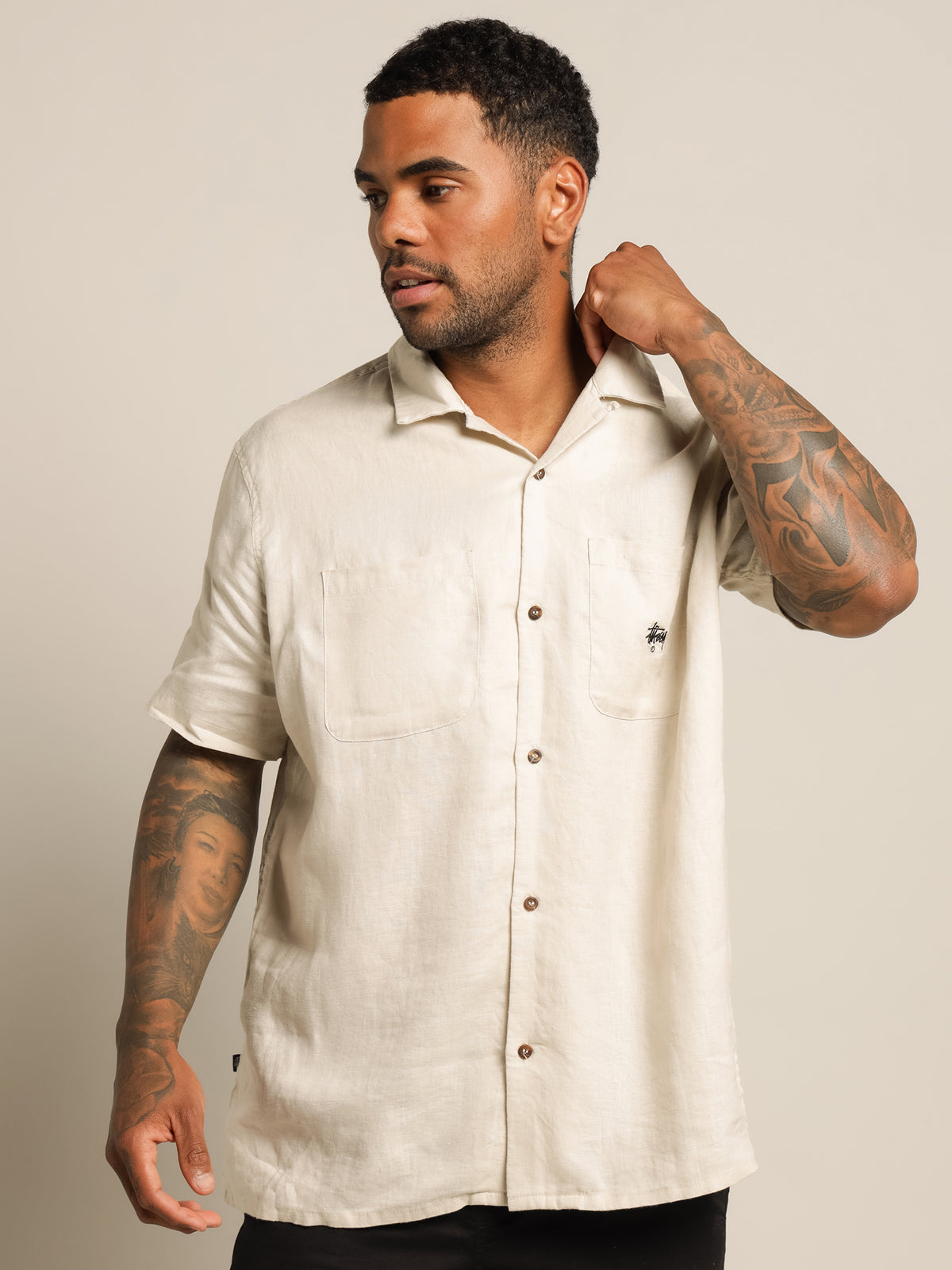 Short Sleeve Linen Shirt in Off White