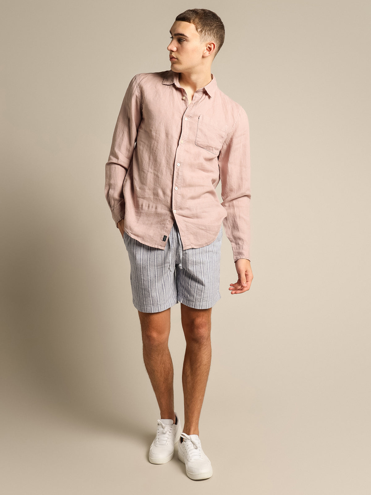 Hampton Linen Long Sleeve Shirt in Lilac