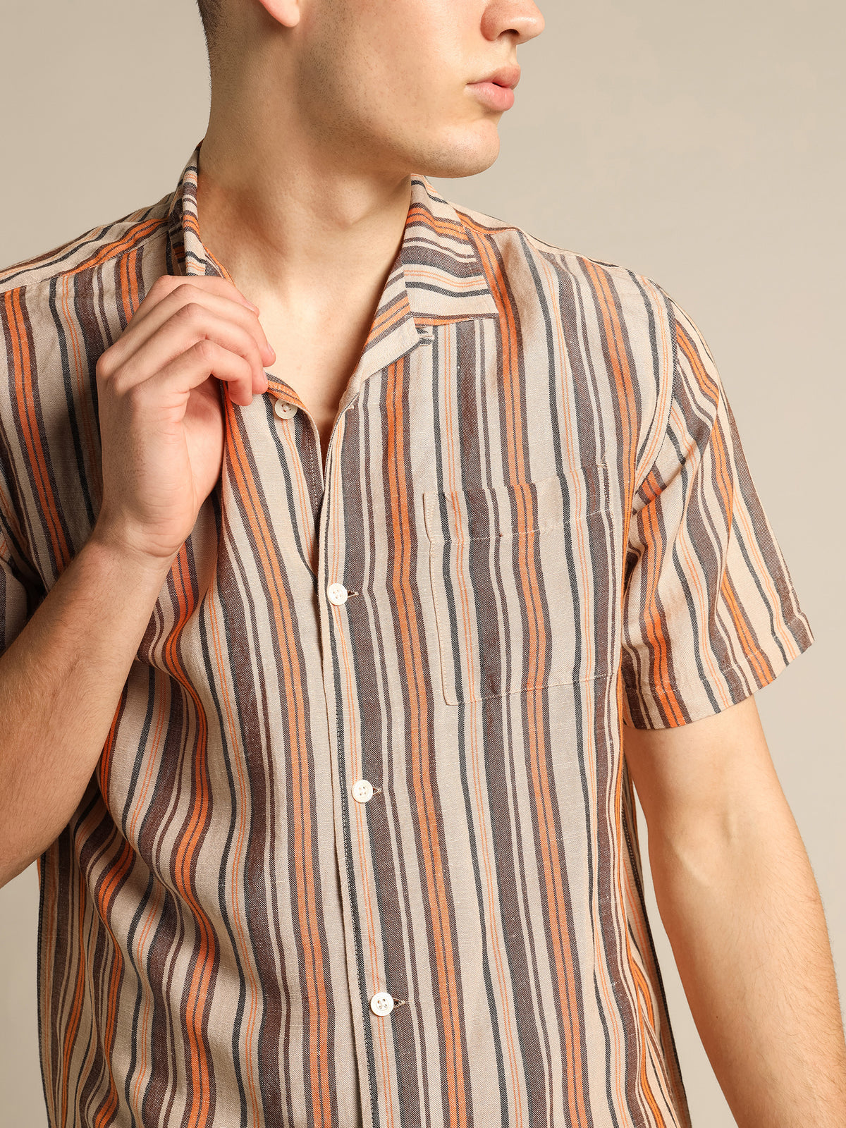 Coney Short Sleeve Shirt in Coffee Stripes