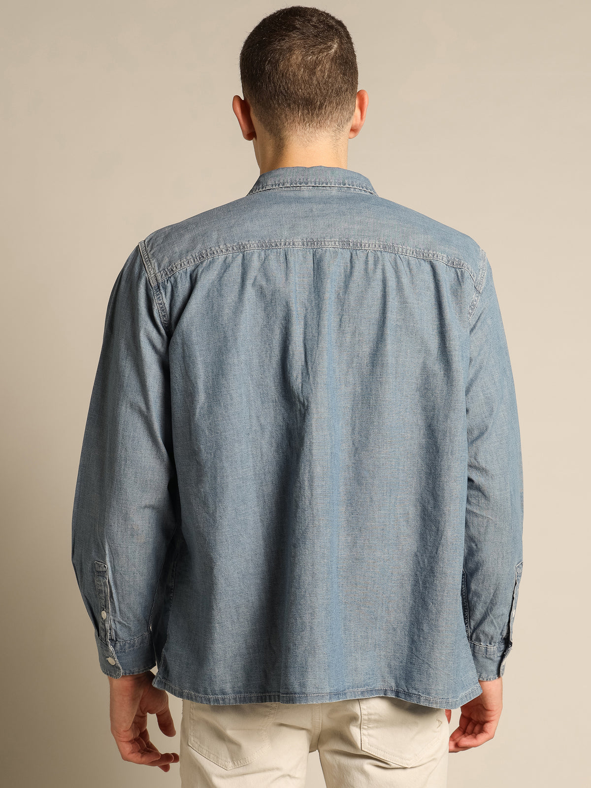 Utility Worker Shirt in Light Blue Chambray