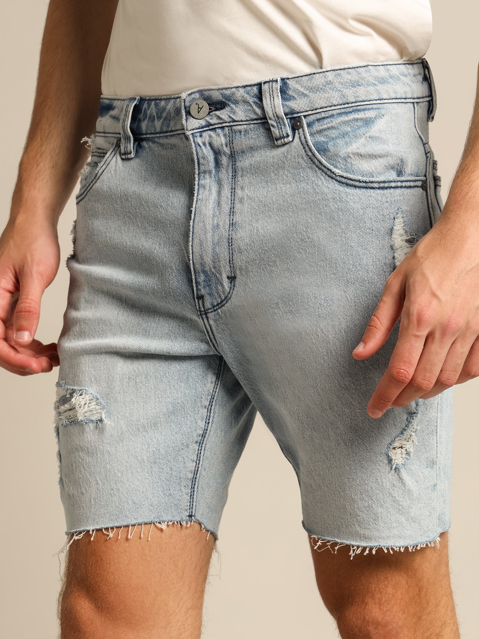 Dropped Skinny Denim Shorts