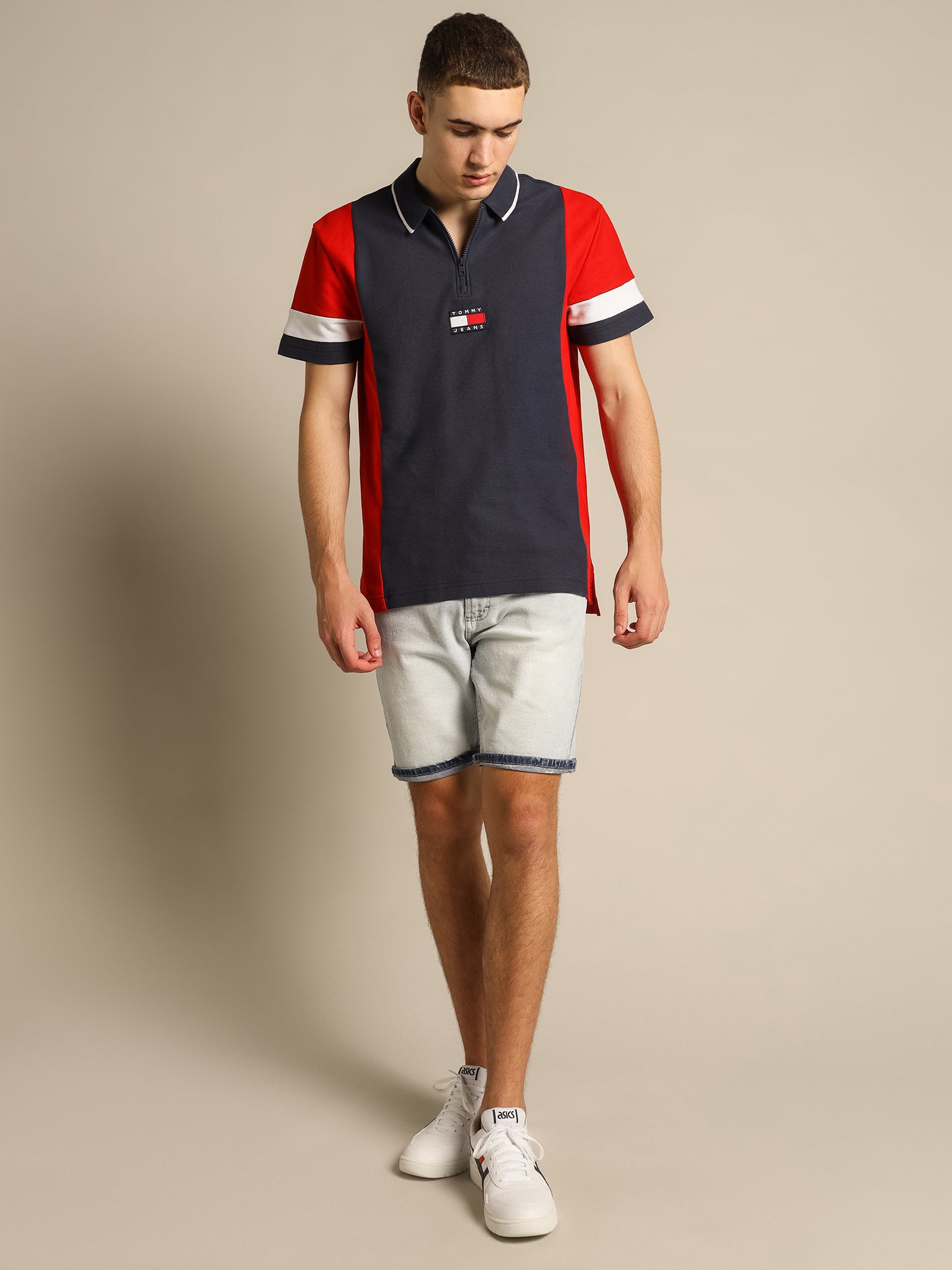 Relaxed Zip Colorblock Polo Shirt