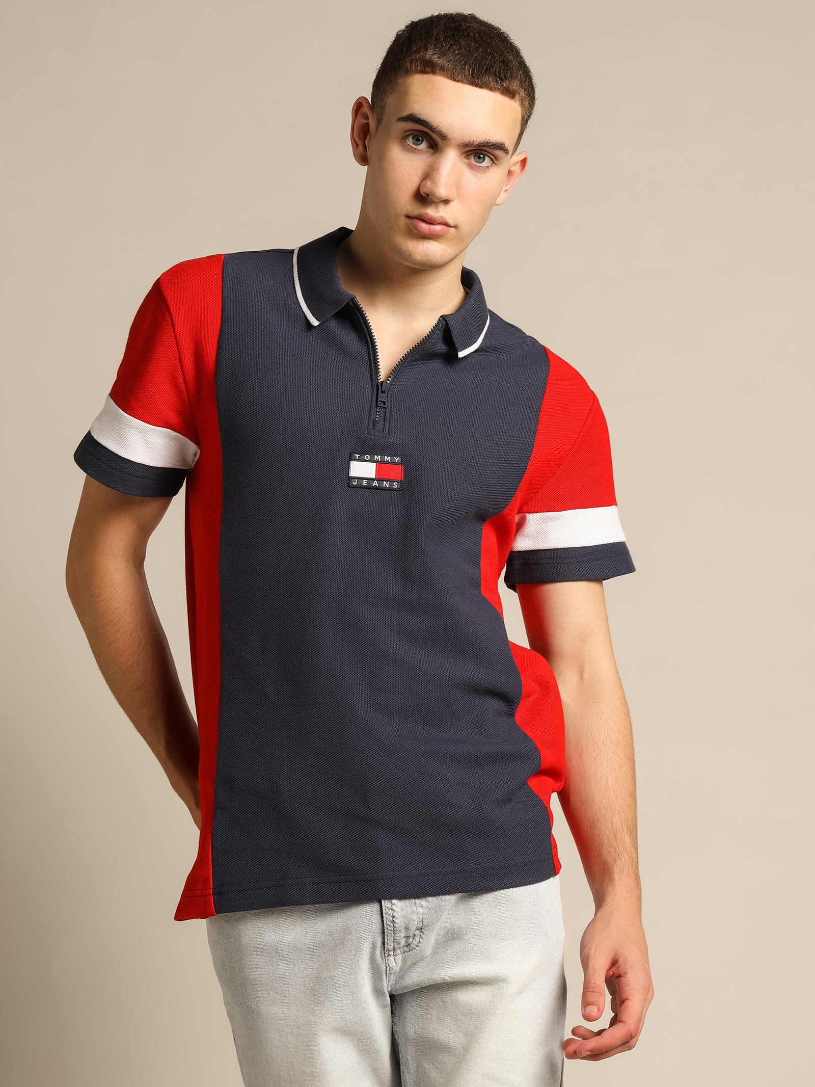 Relaxed Zip Colorblock Polo Shirt