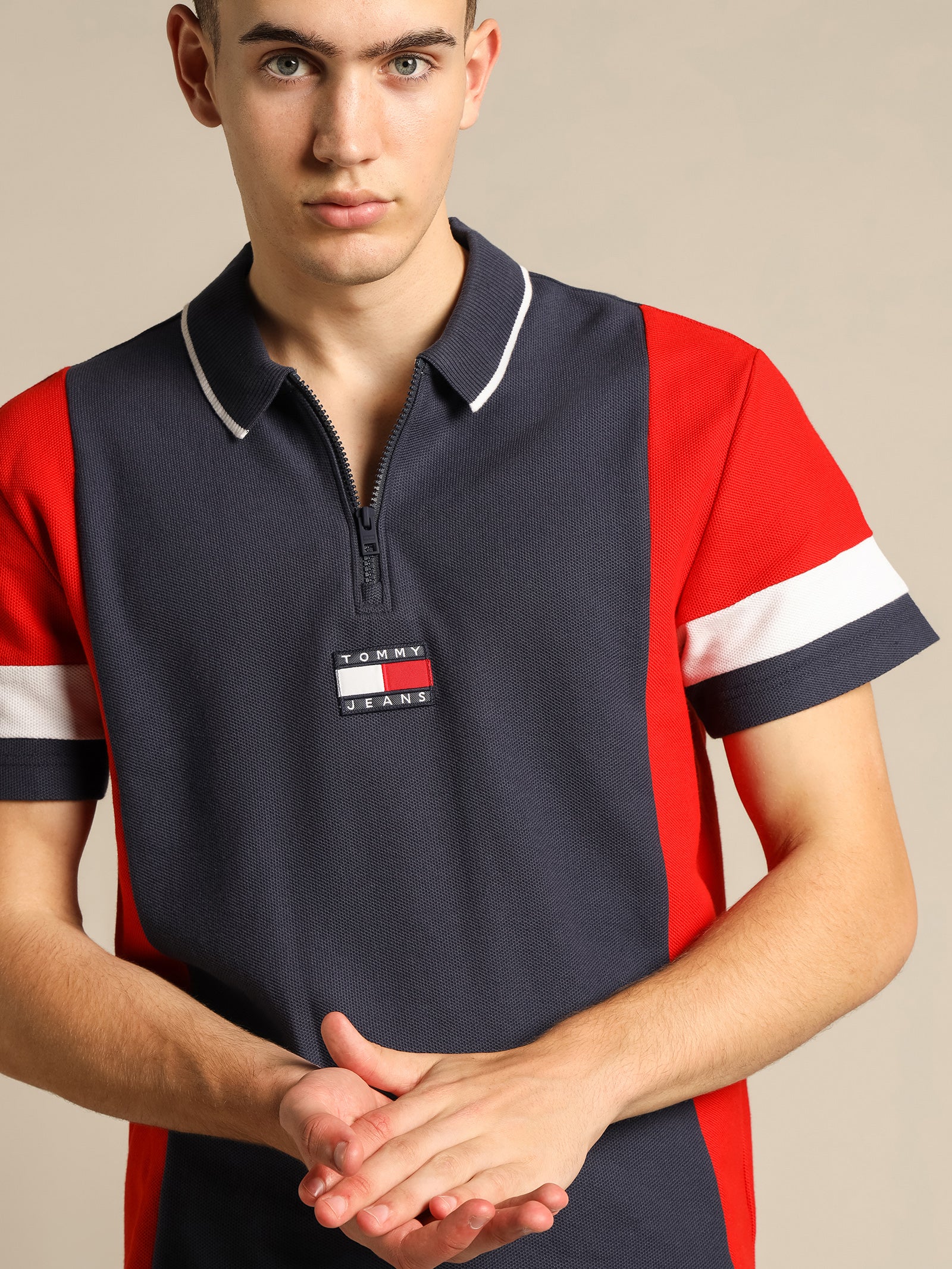 Relaxed Zip Colorblock Polo Shirt