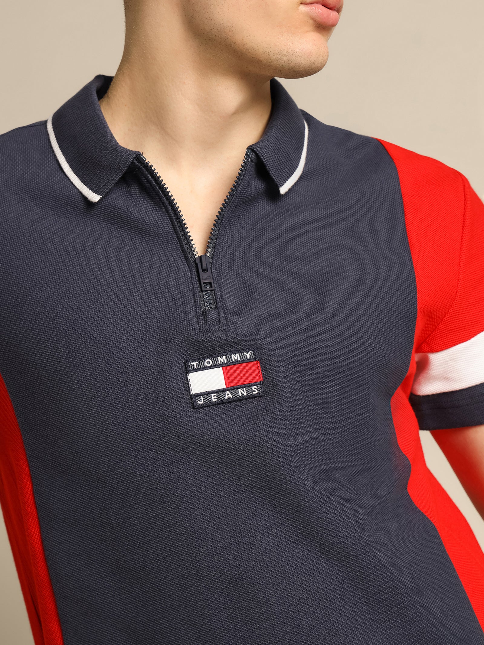 Relaxed Zip Colorblock Polo Shirt
