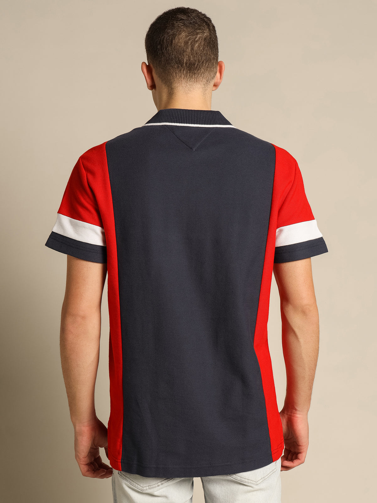 Relaxed Zip Colorblock Polo Shirt in Twilight Navy &amp; White