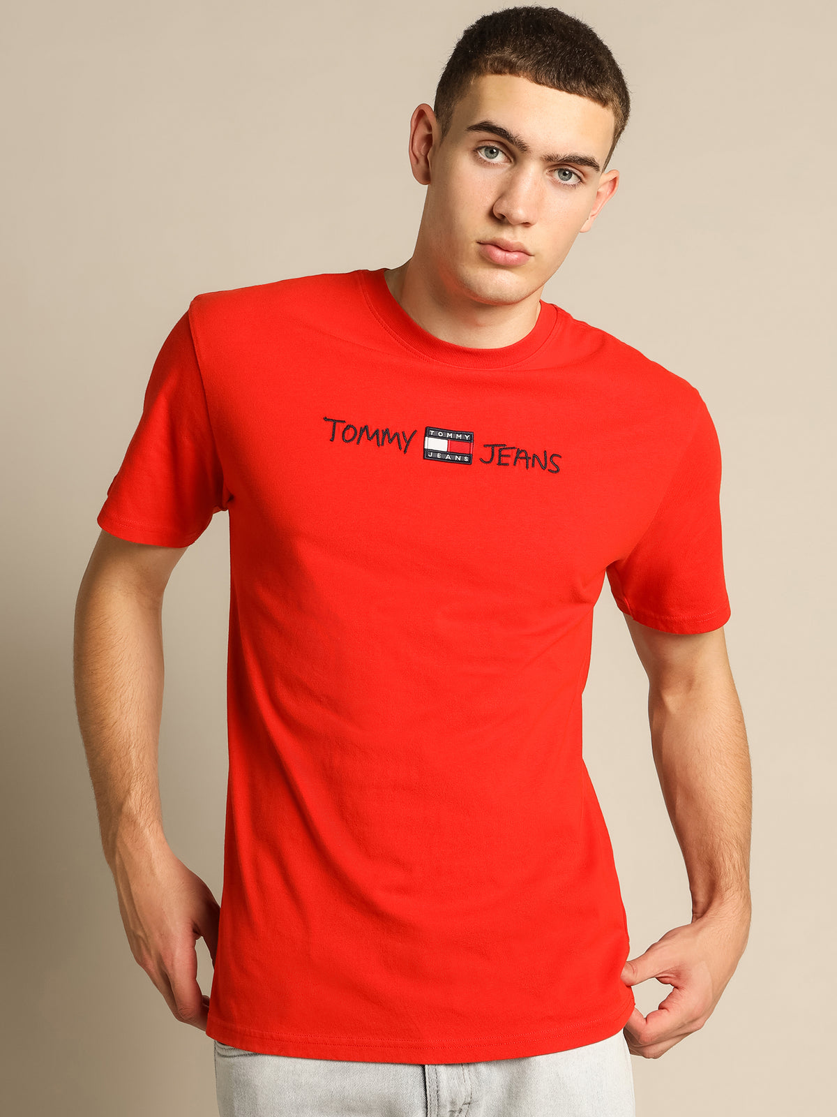 Linear Written Logo T-Shirt in Deep Crimson