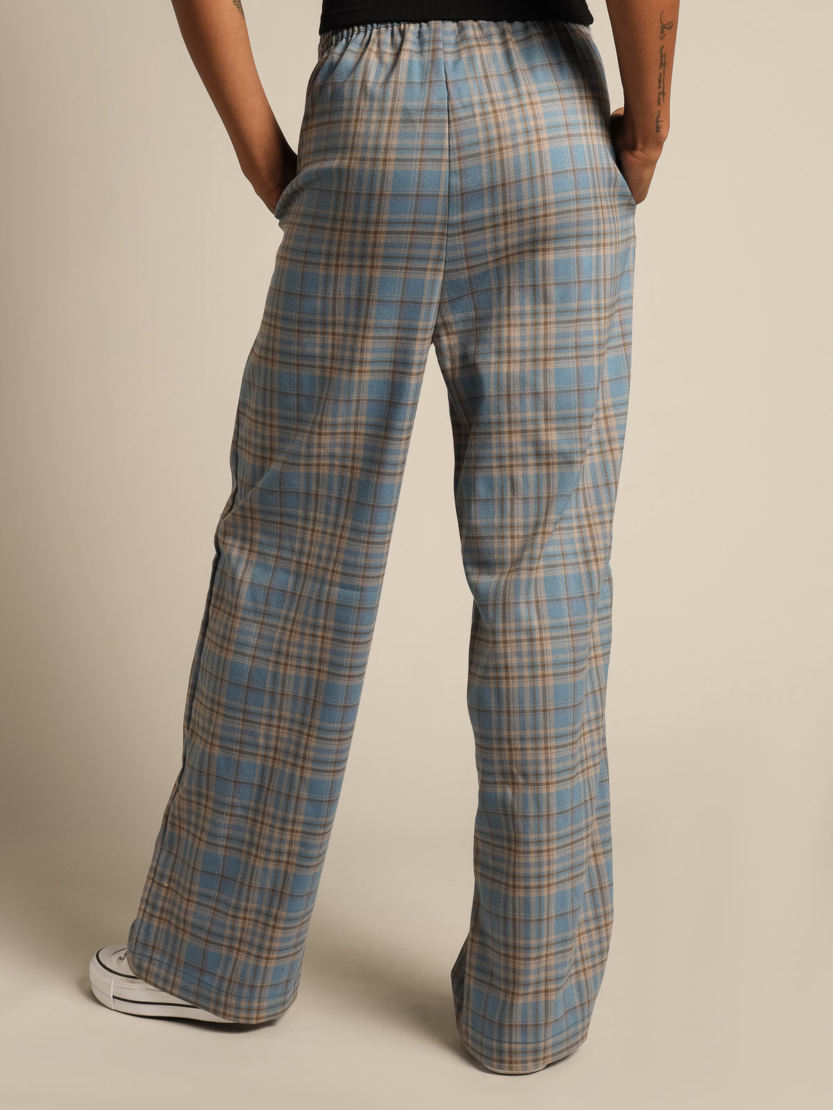 Luxe Wide Leg Check Pants in Teal