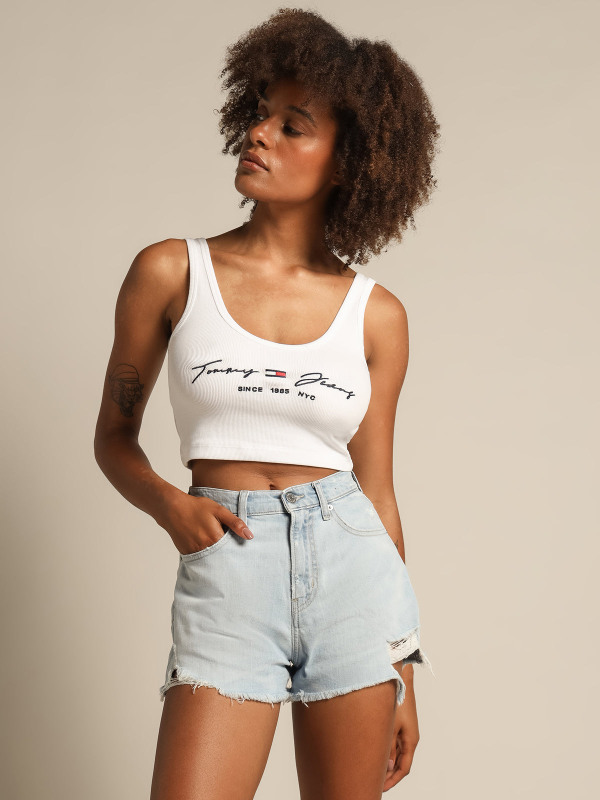 Tommy Hilfiger Script Linear Singlet | White