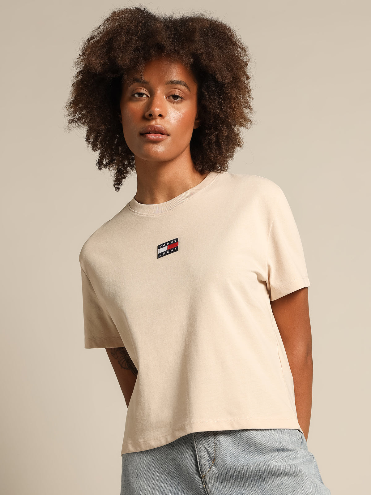 Badge Crewneck T-Shirt in Smooth Stone