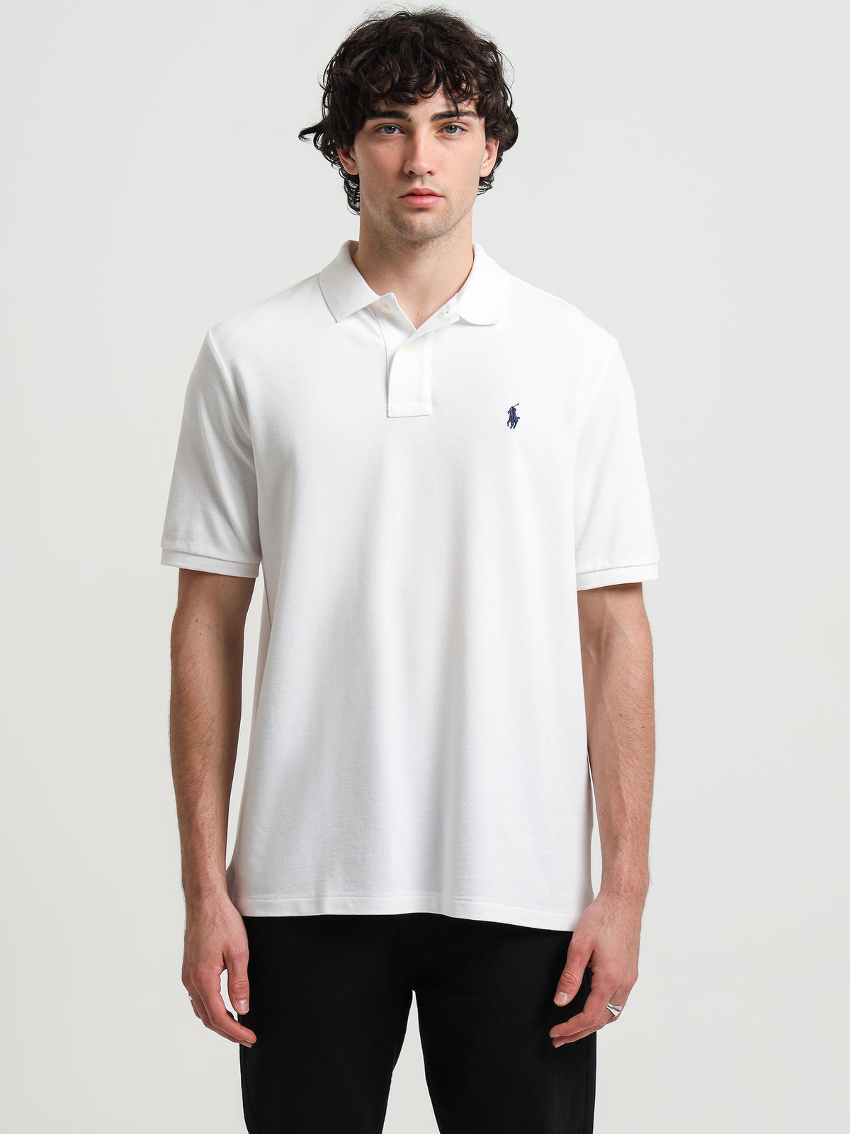 Classic Fit Mesh Polo in White