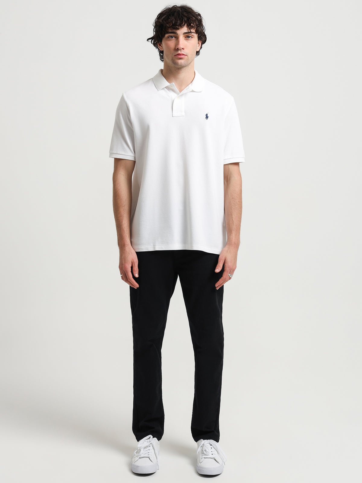 Classic Fit Mesh Polo in White