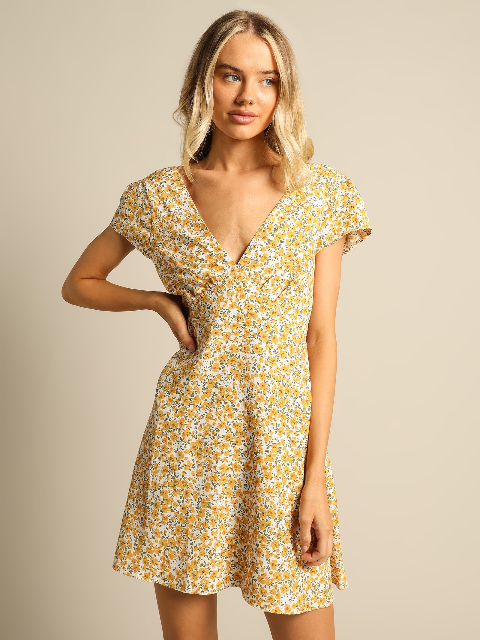Yasmin Mini Dress in Yellow Floral