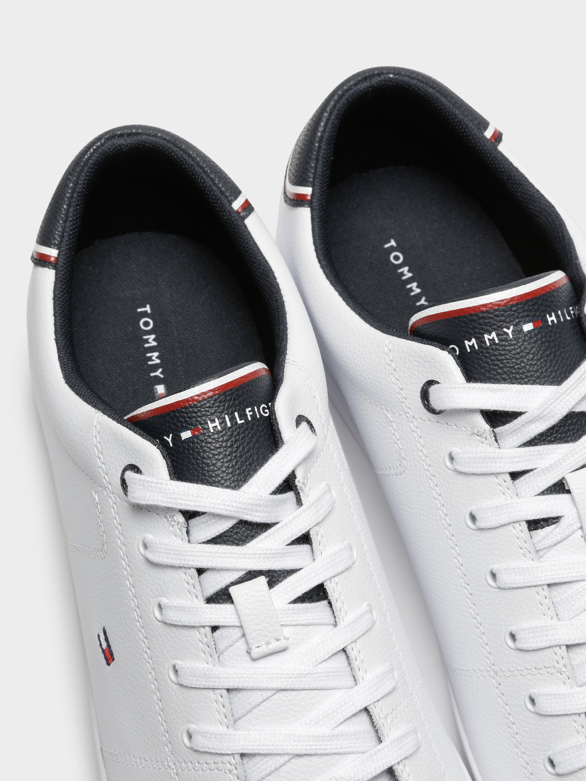 Tommy Hilfiger Mens Essentials Leather Vulcanized Sneakers | White/Navy