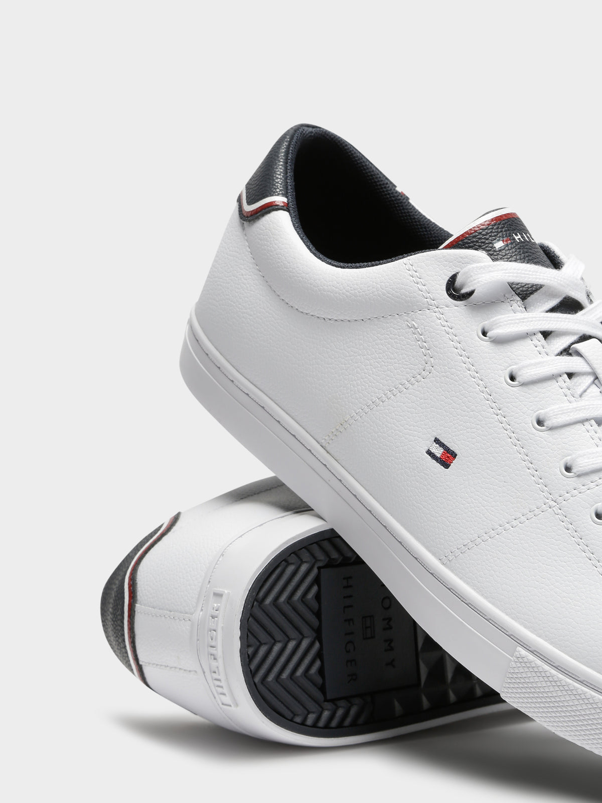 Tommy Hilfiger Mens Essentials Leather Vulcanized Sneakers | White/Navy