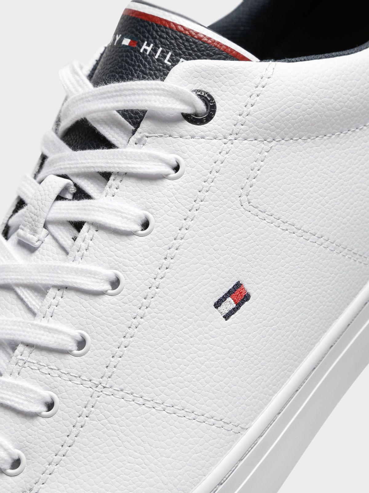 Tommy Hilfiger Mens Essentials Leather Vulcanized Sneakers | White/Navy