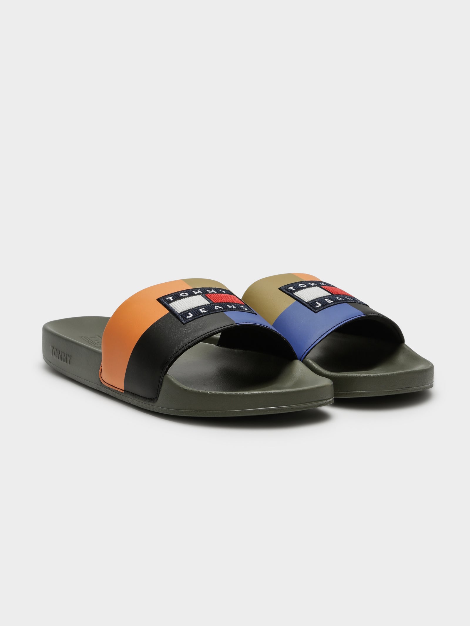 Mens Corduroy Color Blocked Pool Slides