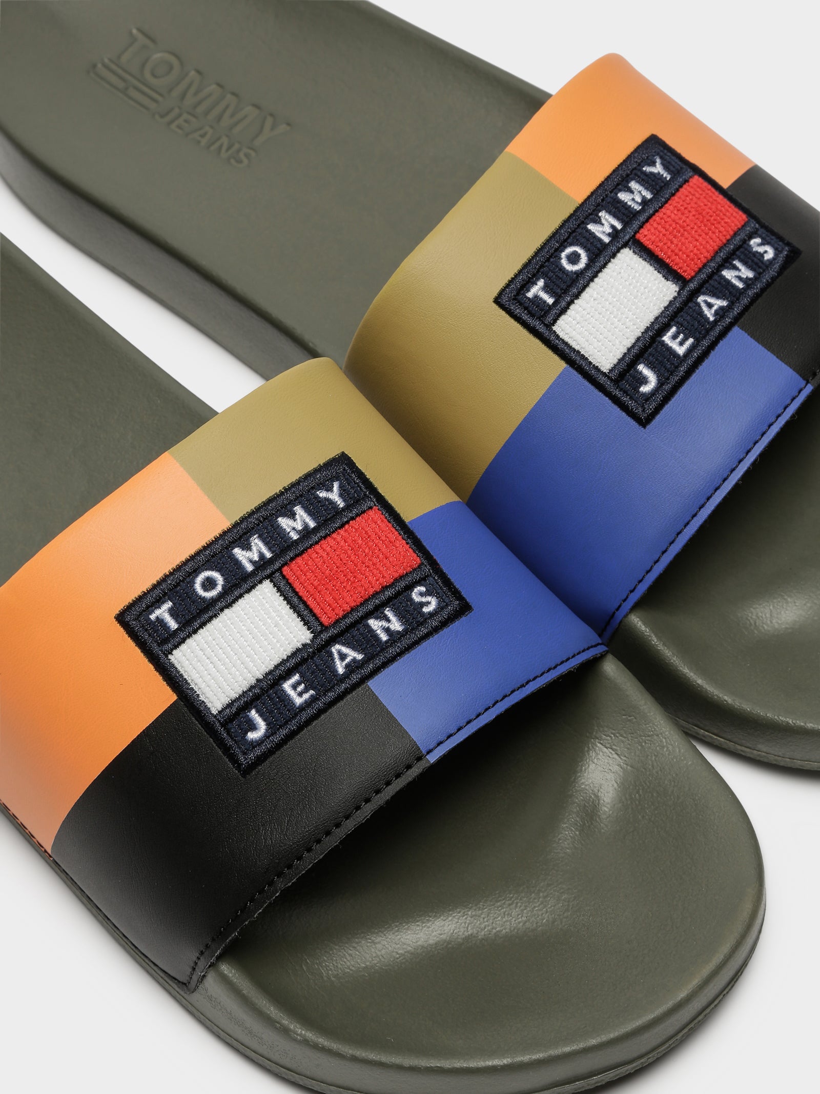 Mens Corduroy Color Blocked Pool Slides