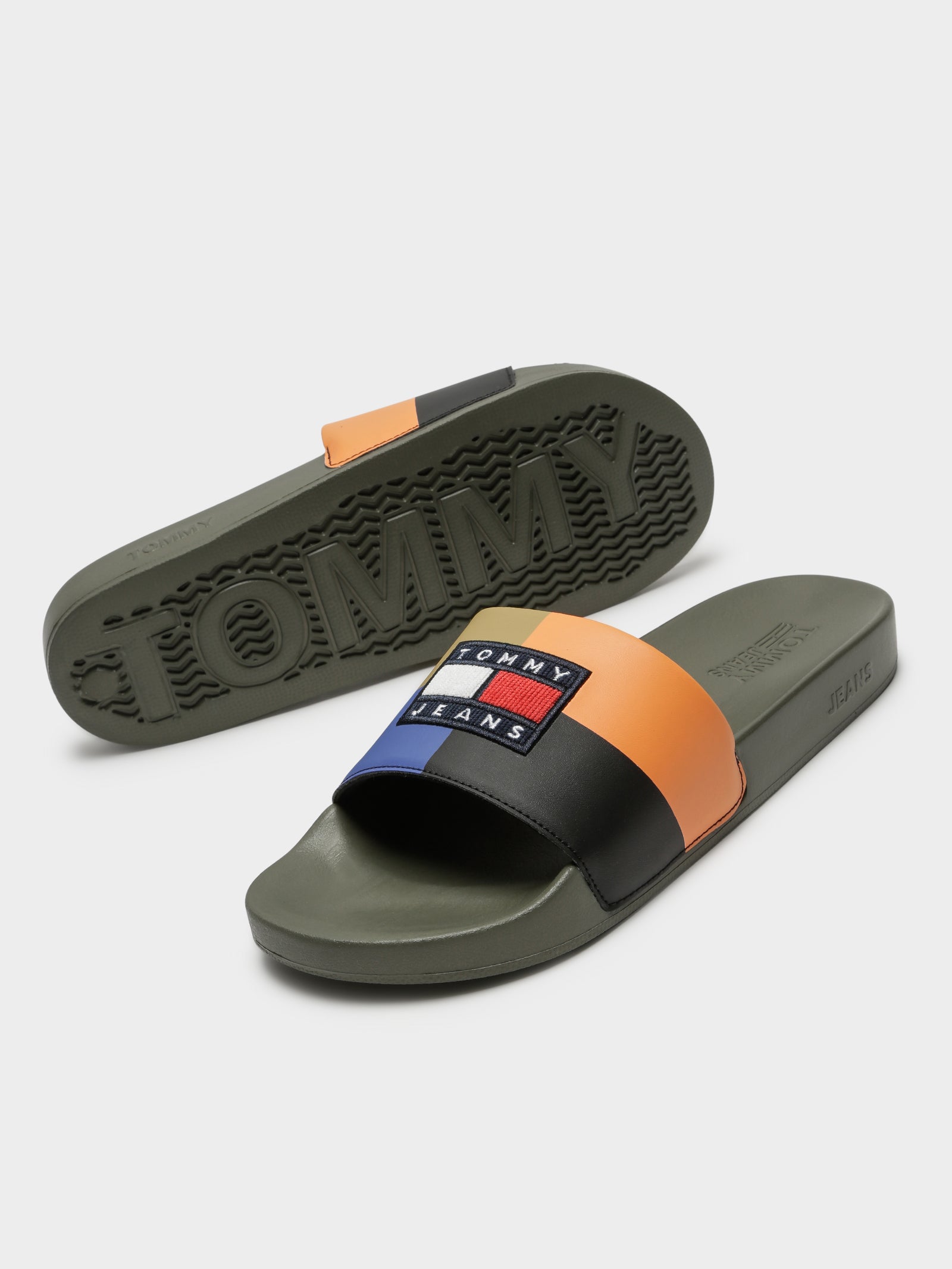 Mens Corduroy Color Blocked Pool Slides