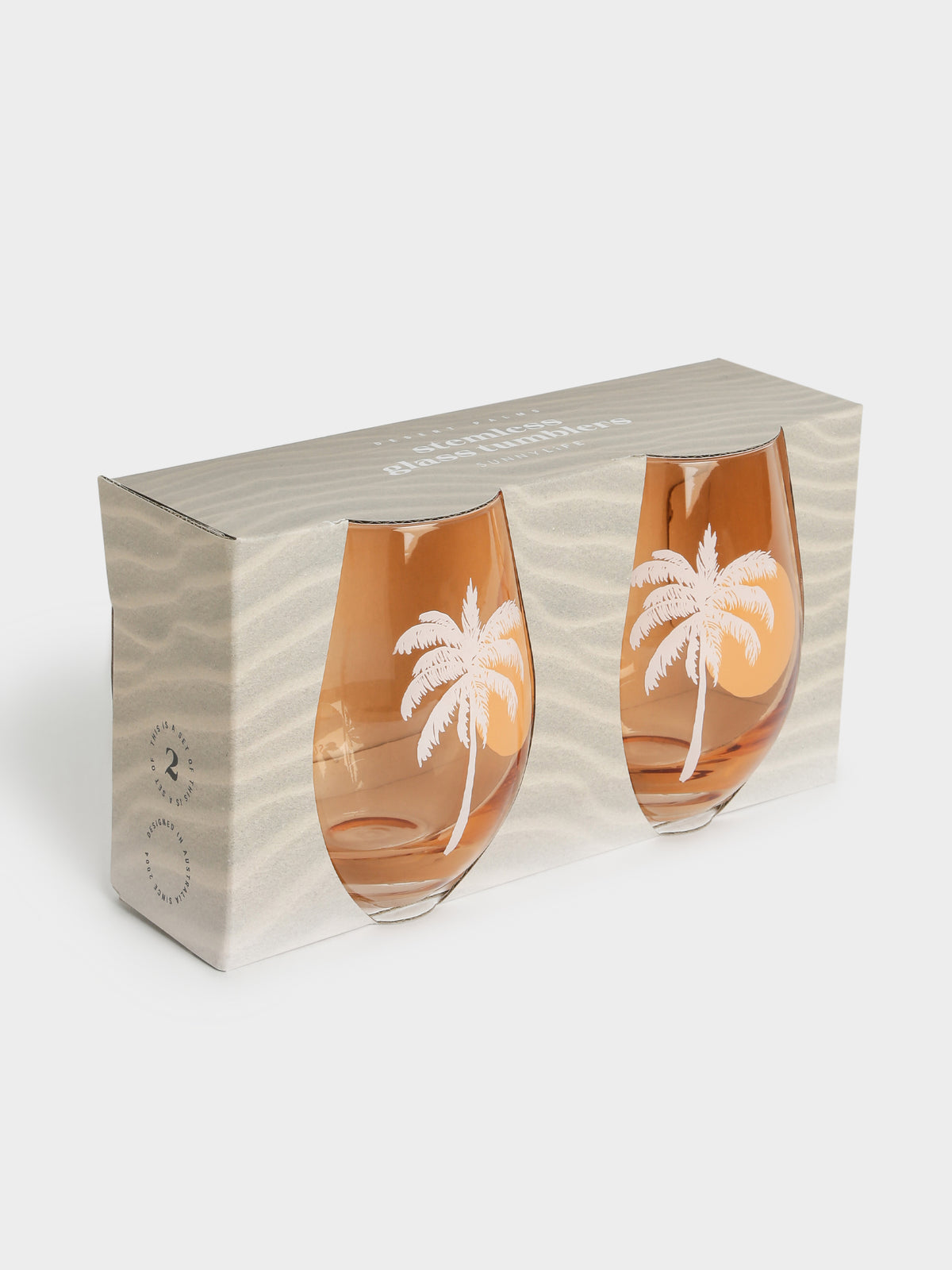 Cheers Stemless Glass Tumblers in Desert Palms