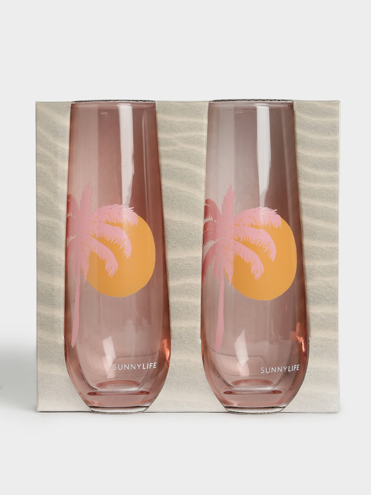Cheers Stemless Glass Champagne Flutes in Desert Palms