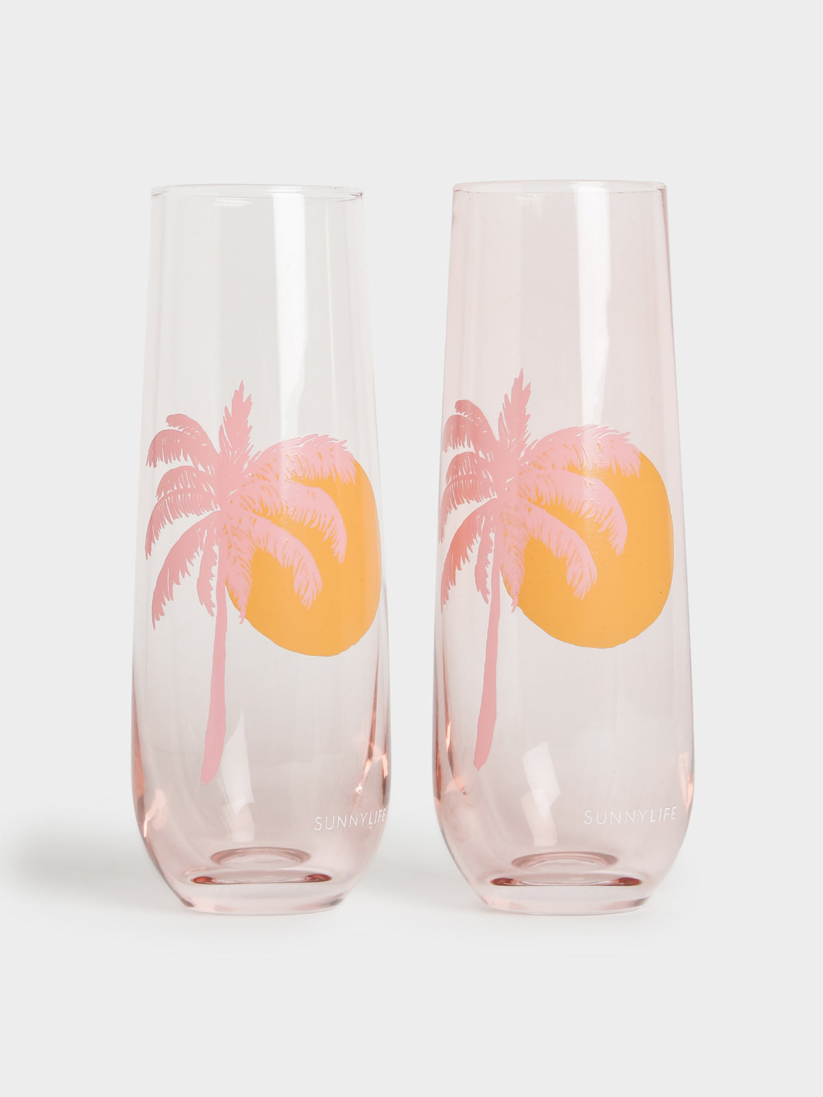 Cheers Stemless Glass Champagne Flutes in Desert Palms