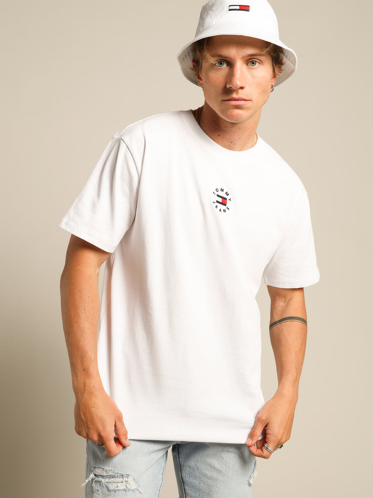 Tiny Tommy Circular Logo T-Shirt in White