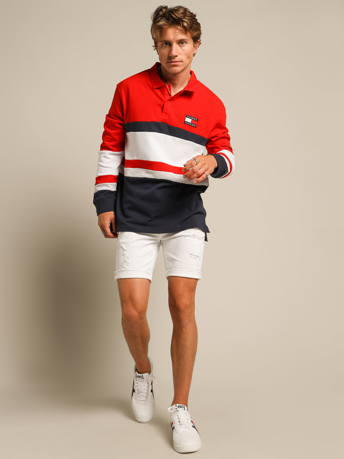 Colourblock Rugby Polo in Red Navy &amp; White