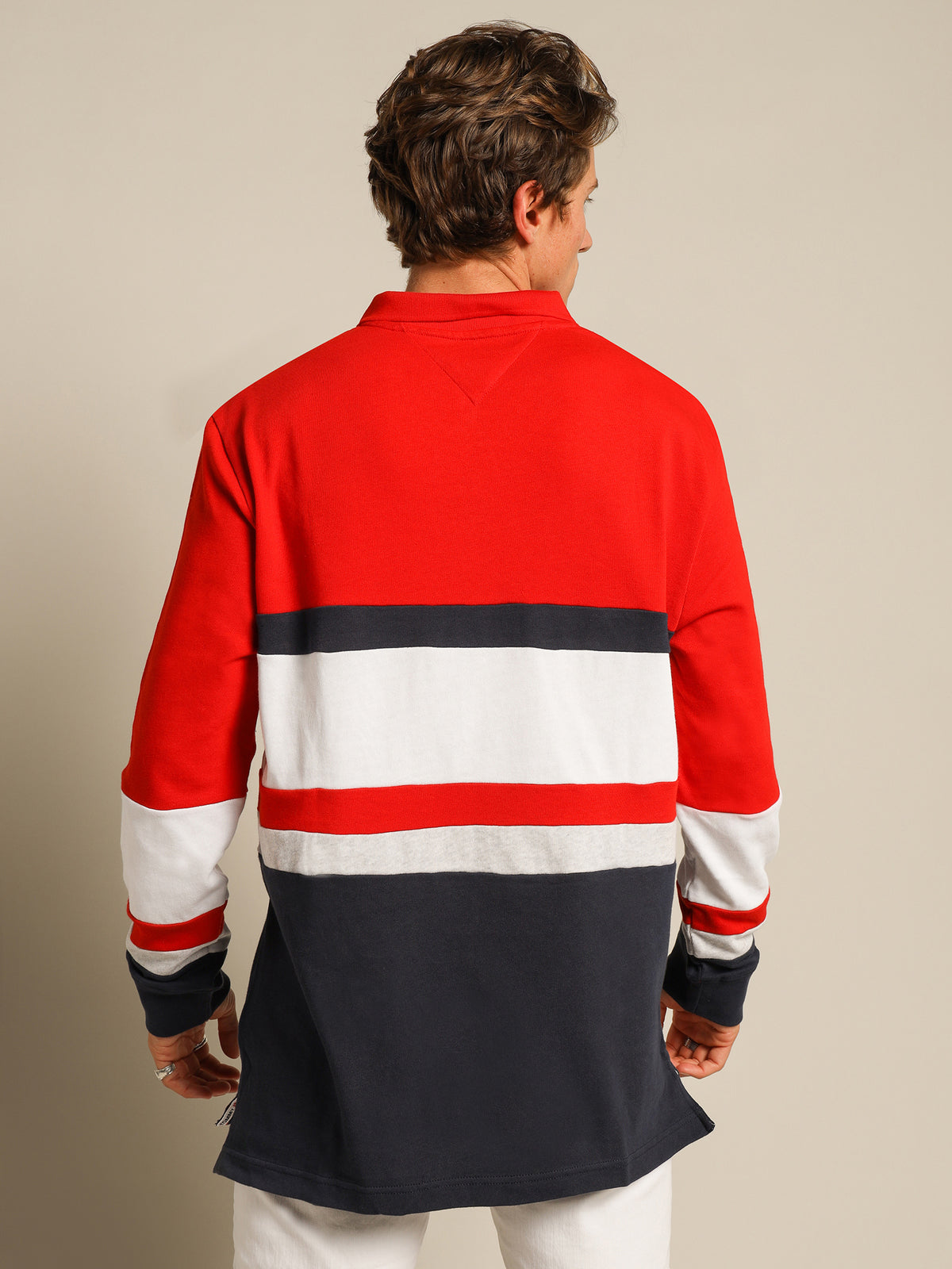 Colourblock Rugby Polo in Red Navy &amp; White