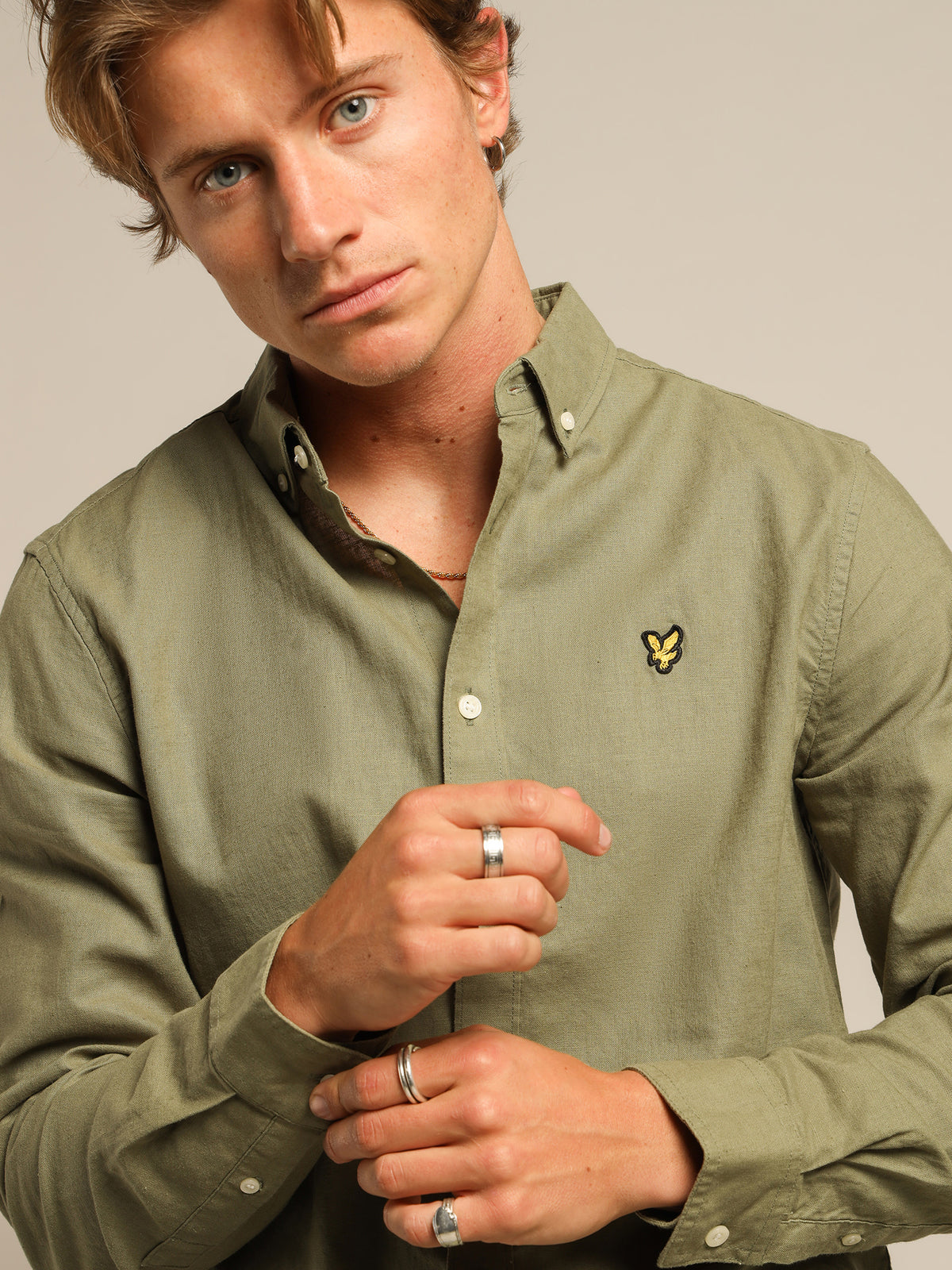 Cotton Linen Long Sleeve Shirt in Green