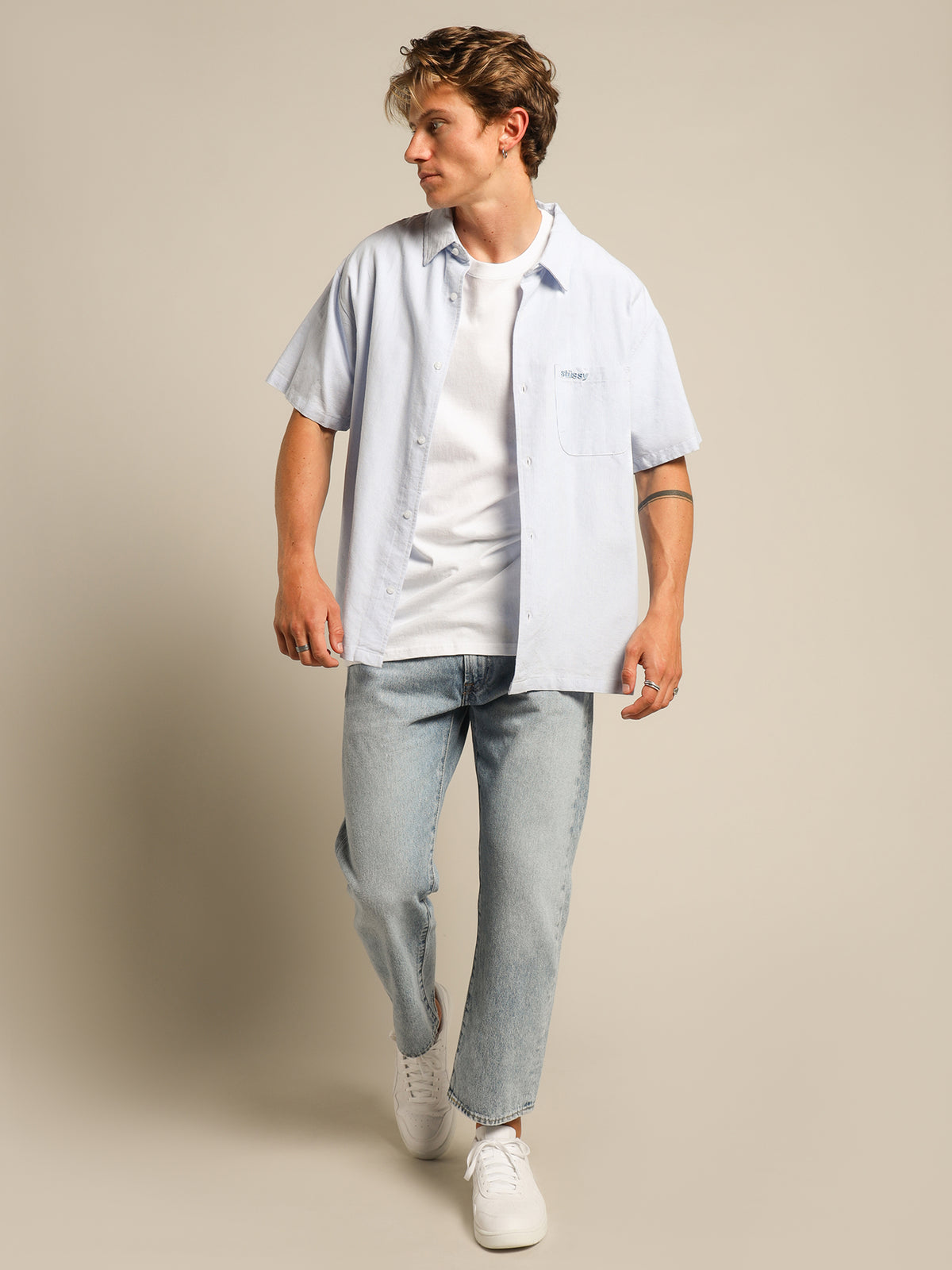 Oxford Short Sleeve Shirt in Blue &amp; White Stripes
