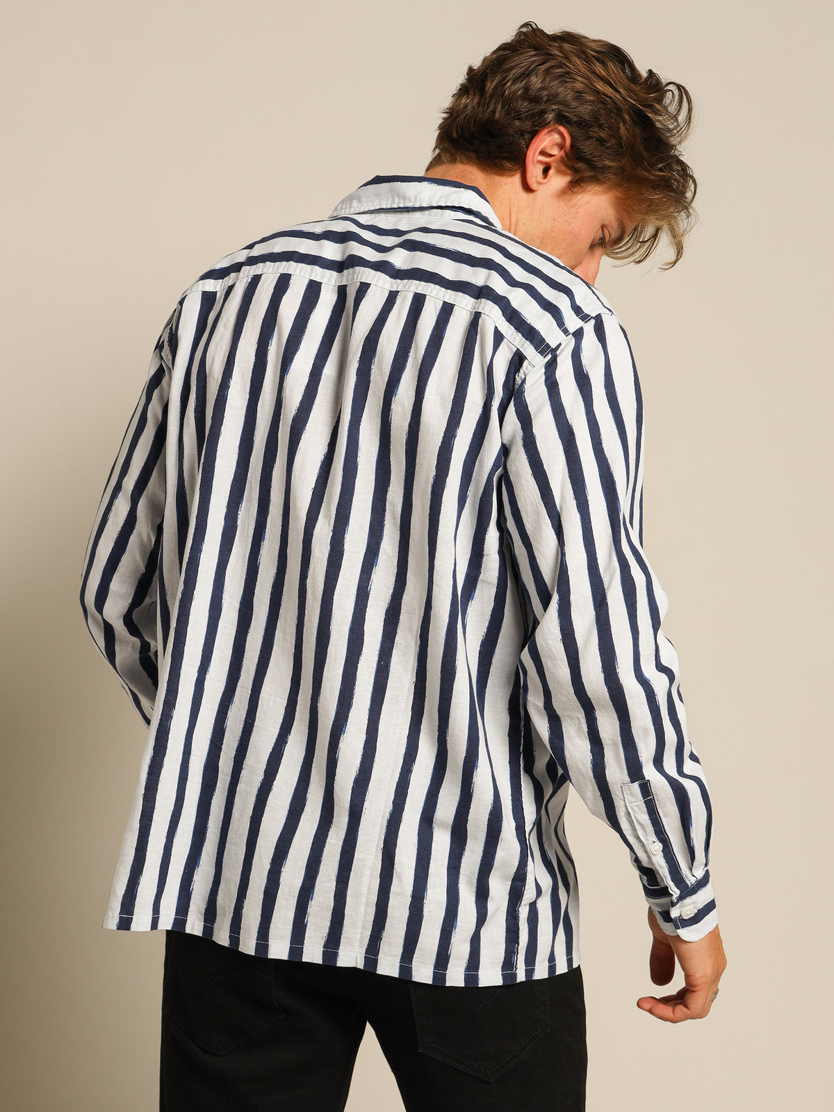 Utility Worker Shirt in Blue Painted Stripes