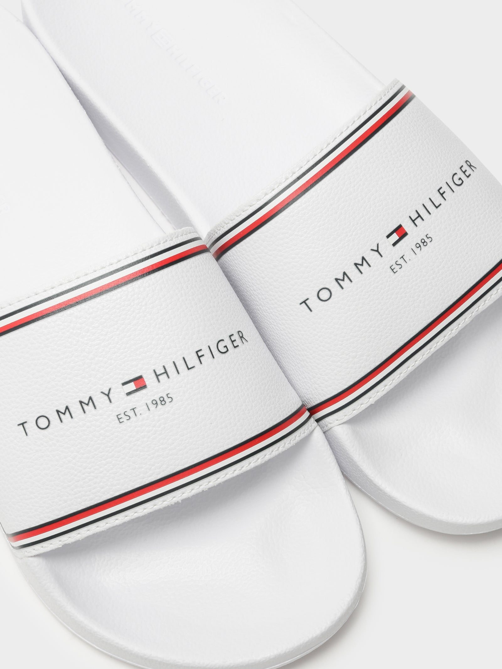 Tommy Hilfiger Mens Logo Strap Pool Slides White