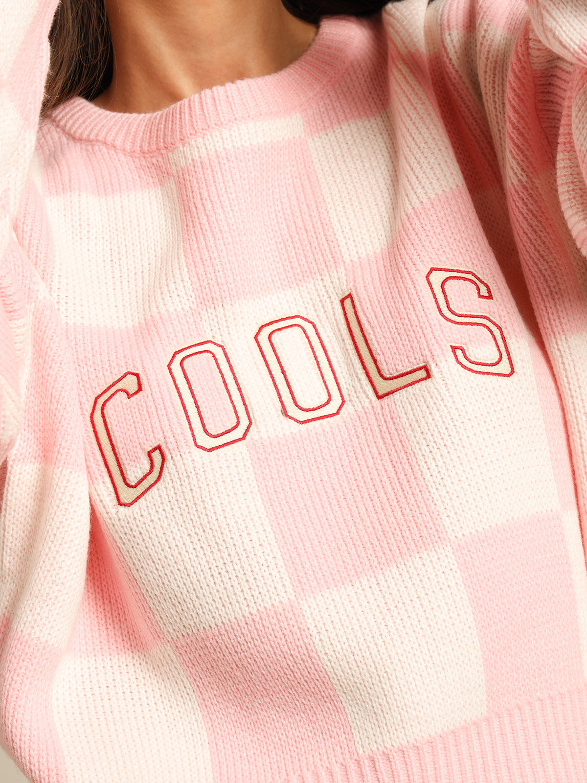 College Knit in Pink Checkerboard