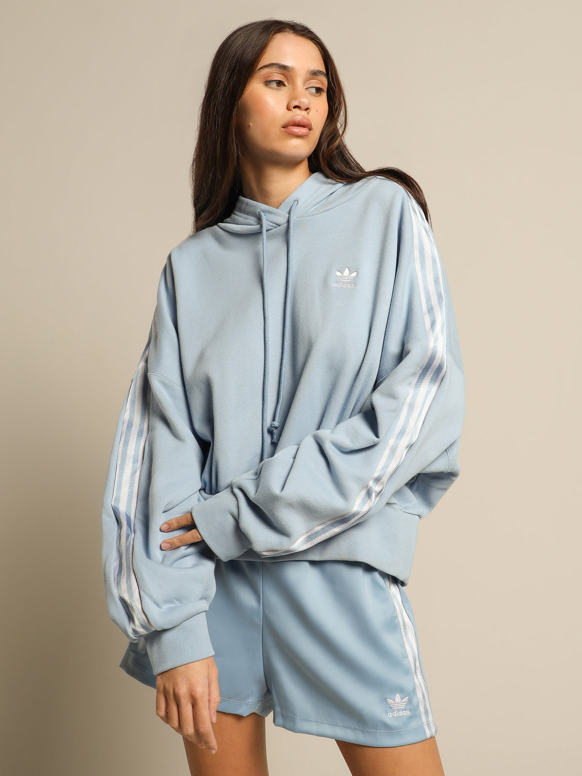 Satin Tape Cropped Hoodie in Ambient Sky