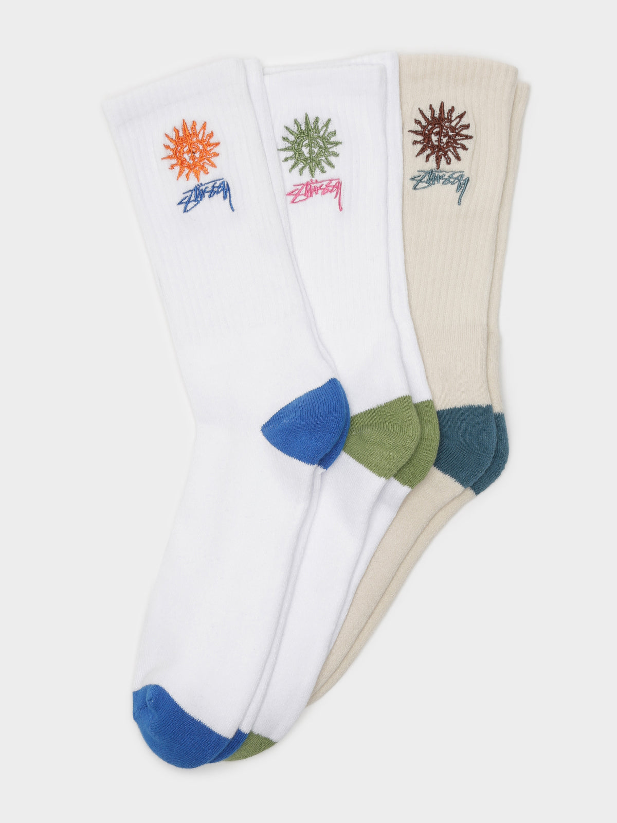 Stussy 3 Pairs of Love & Peace Crew Socks | Multi