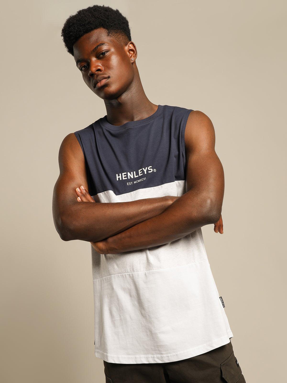 Rebellion Loose Muscle Shirt in Navy